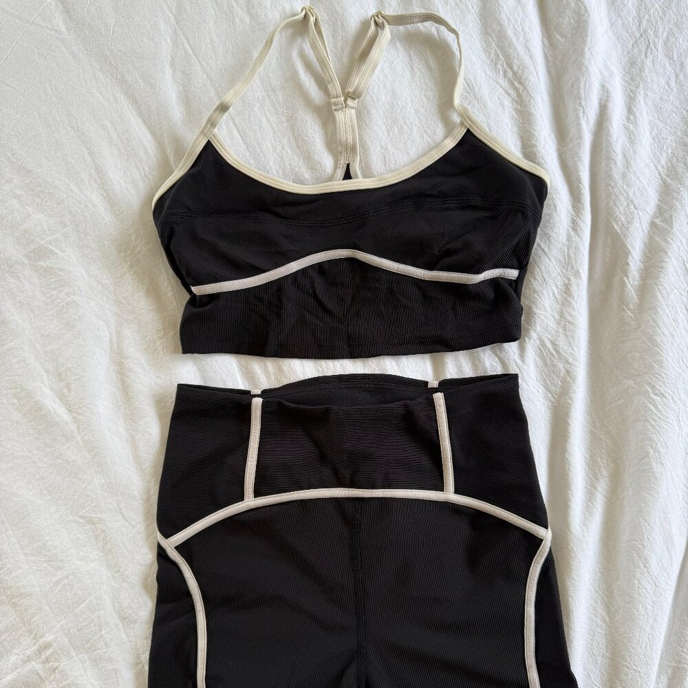 LSPACE Active Revel Top and Short in Black and Cream Color, Size Small